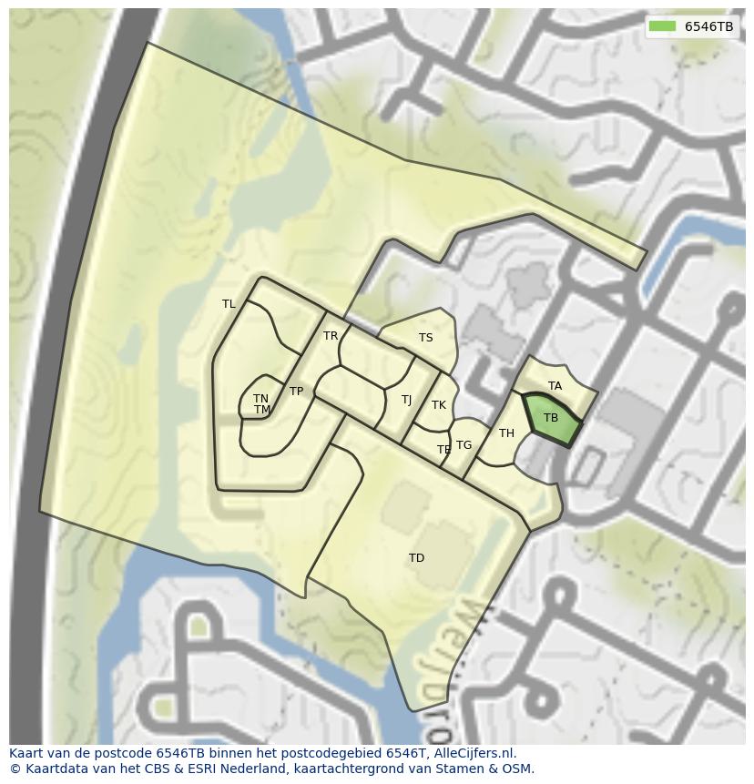 Afbeelding van het postcodegebied 6546 TB op de kaart.