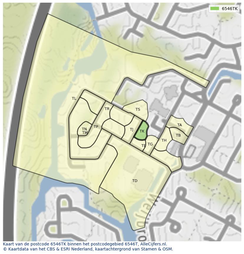 Afbeelding van het postcodegebied 6546 TK op de kaart.
