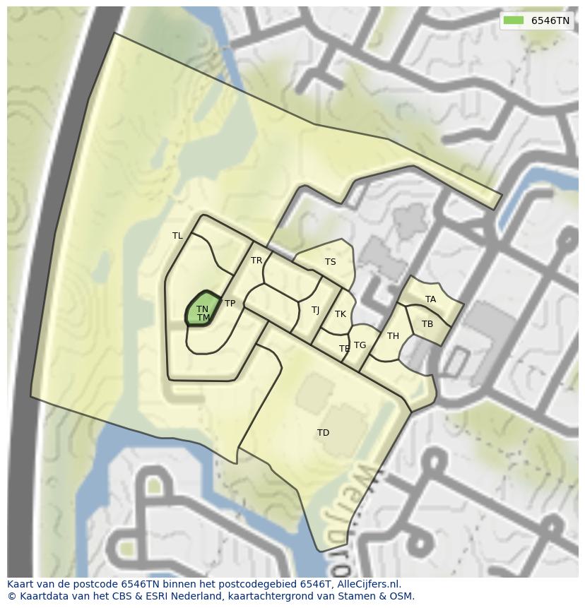 Afbeelding van het postcodegebied 6546 TN op de kaart.