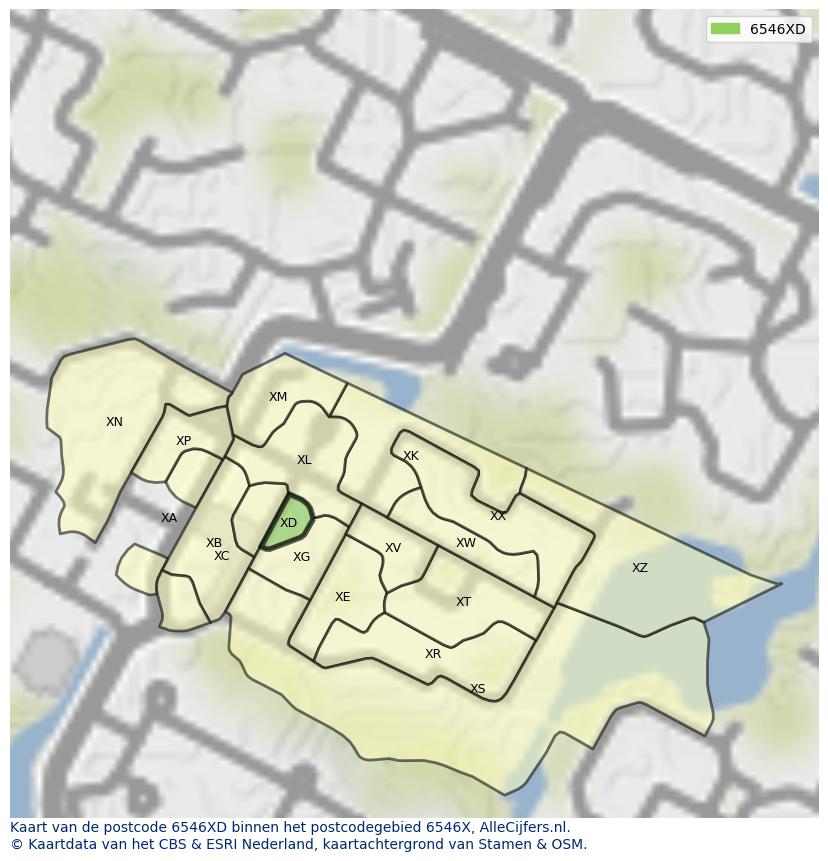 Afbeelding van het postcodegebied 6546 XD op de kaart.