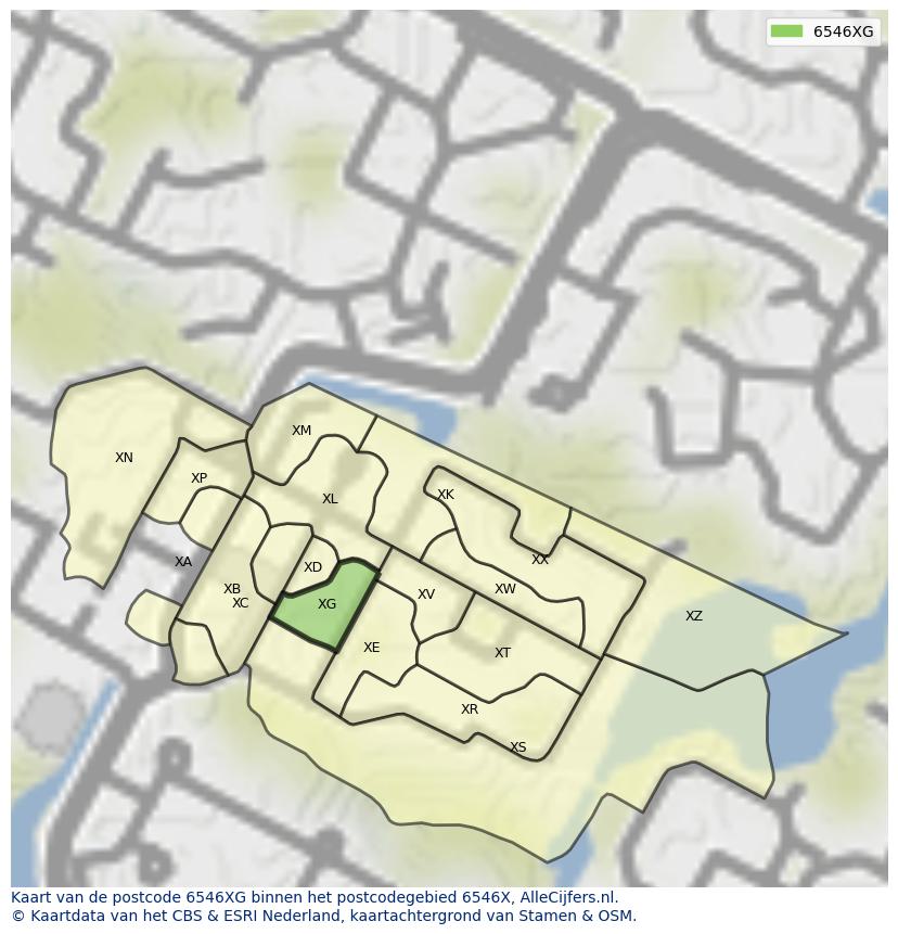 Afbeelding van het postcodegebied 6546 XG op de kaart.