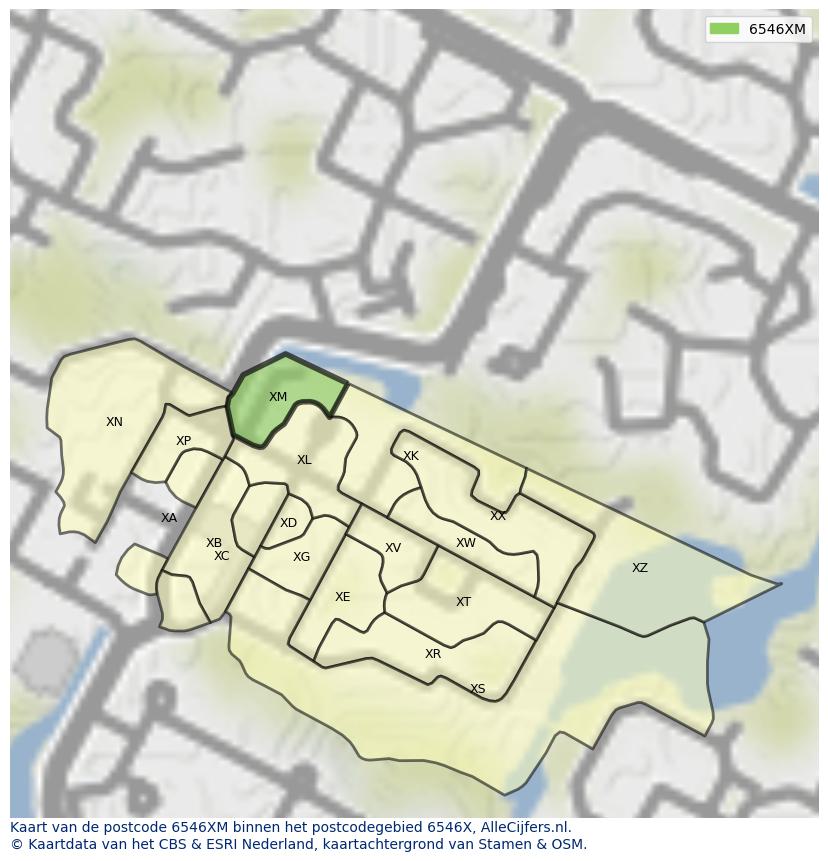 Afbeelding van het postcodegebied 6546 XM op de kaart.