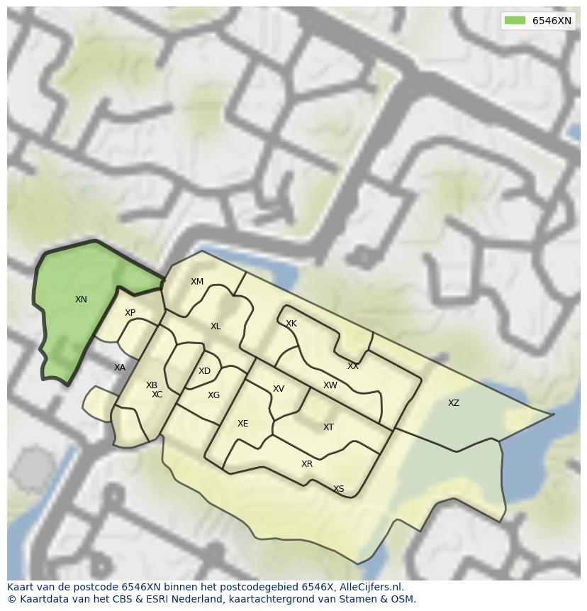 Afbeelding van het postcodegebied 6546 XN op de kaart.