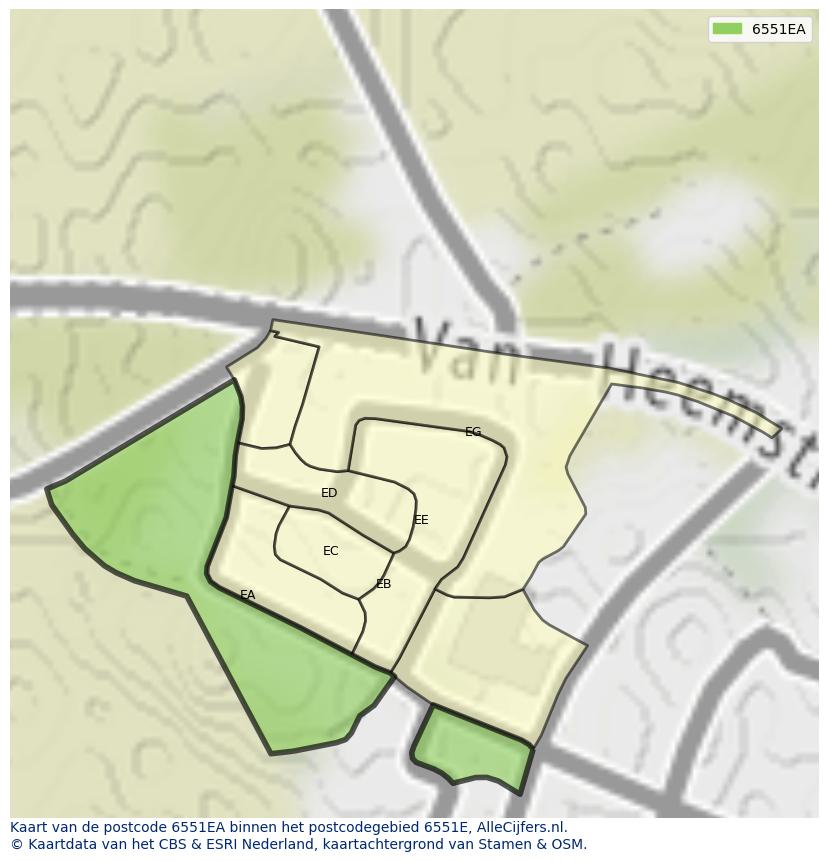 Afbeelding van het postcodegebied 6551 EA op de kaart.