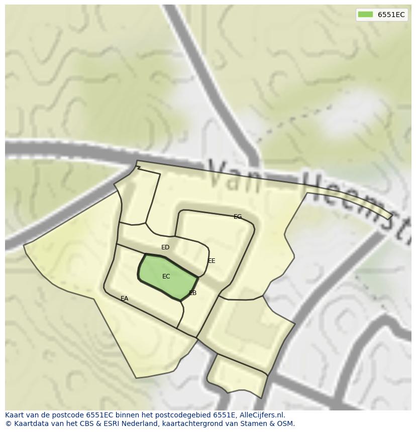 Afbeelding van het postcodegebied 6551 EC op de kaart.