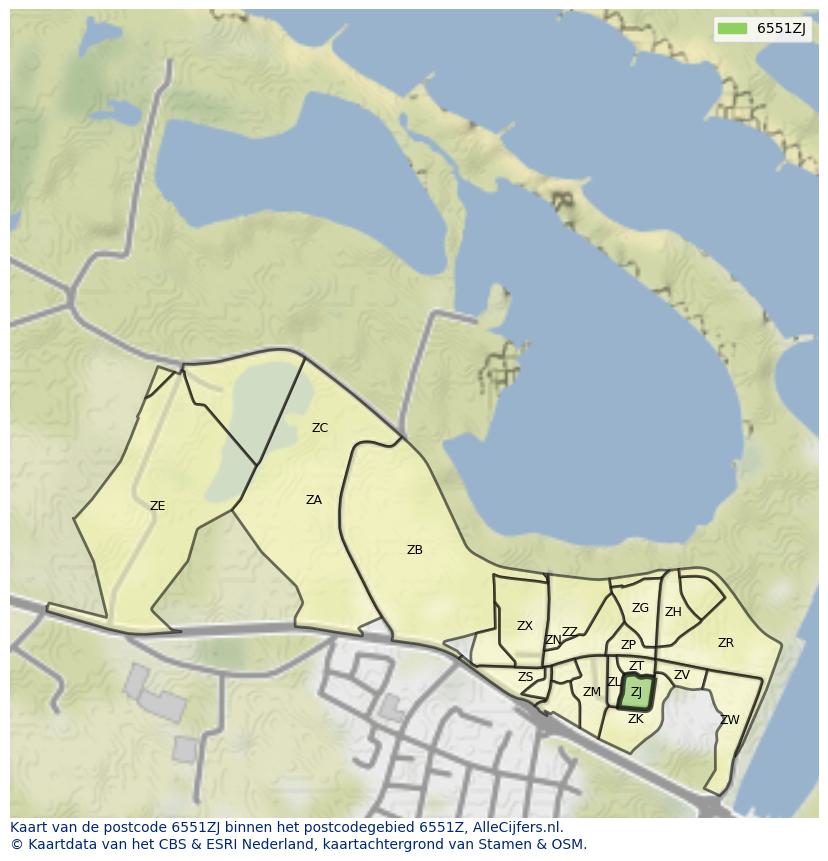Afbeelding van het postcodegebied 6551 ZJ op de kaart.