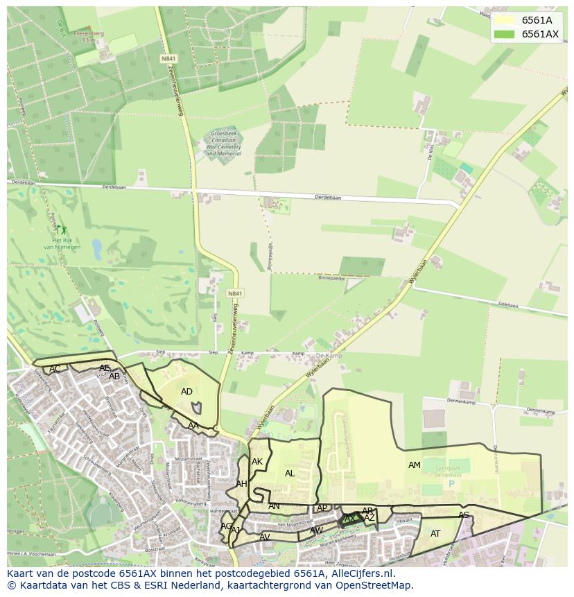 Afbeelding van het postcodegebied 6561 AX op de kaart.