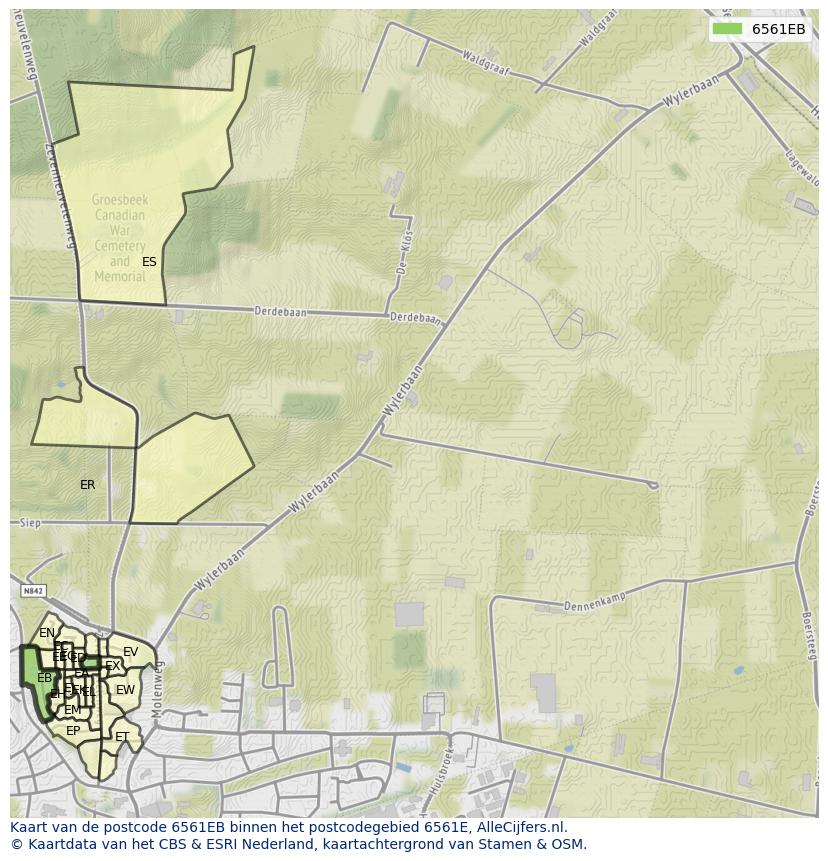 Afbeelding van het postcodegebied 6561 EB op de kaart.