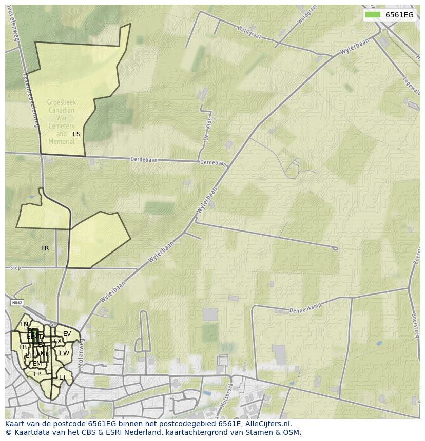 Afbeelding van het postcodegebied 6561 EG op de kaart.