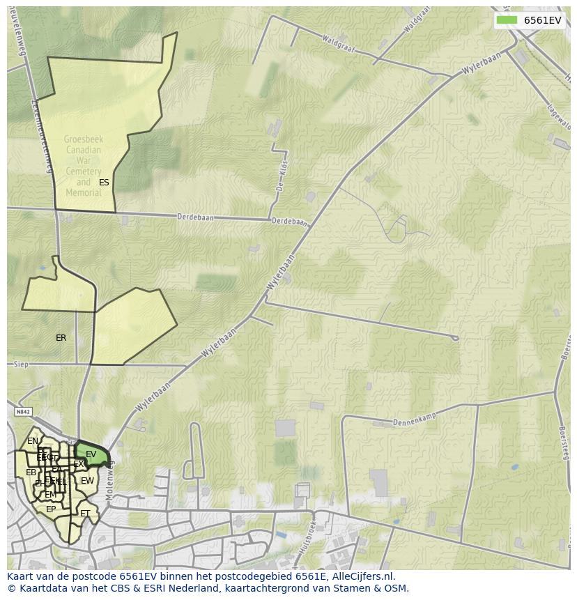 Afbeelding van het postcodegebied 6561 EV op de kaart.