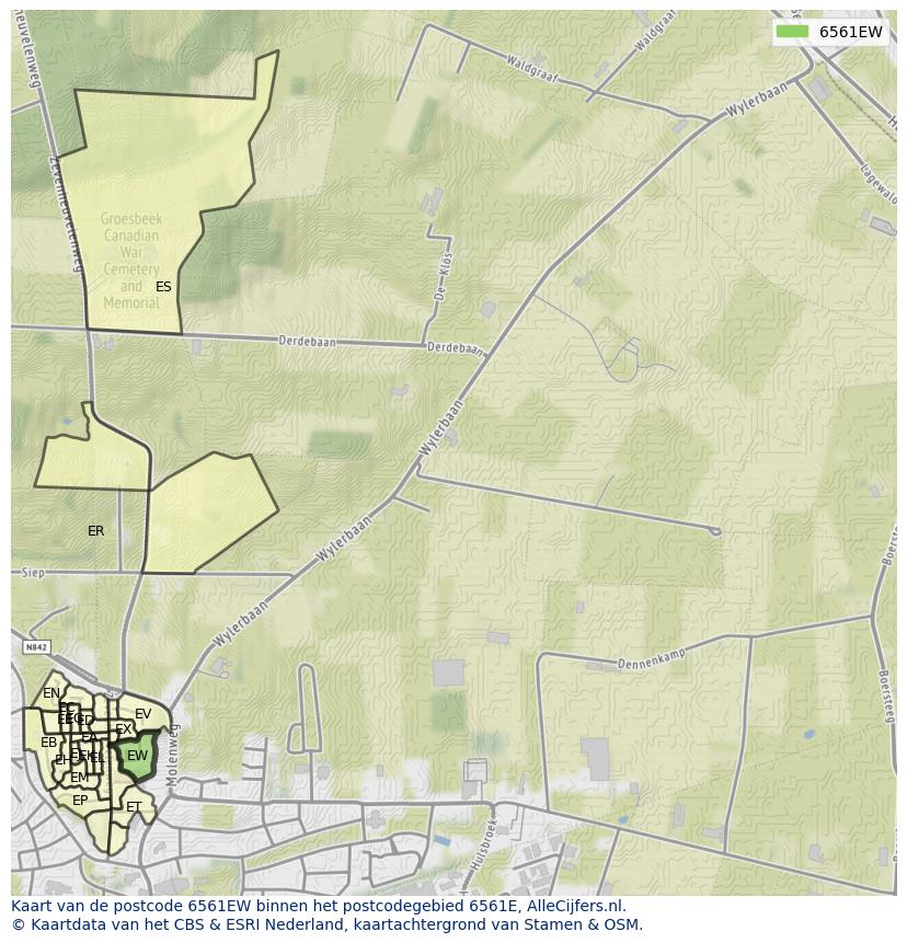 Afbeelding van het postcodegebied 6561 EW op de kaart.