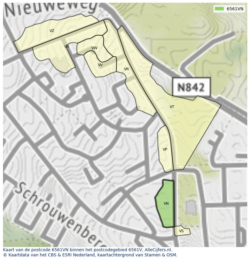 Afbeelding van het postcodegebied 6561 VN op de kaart.