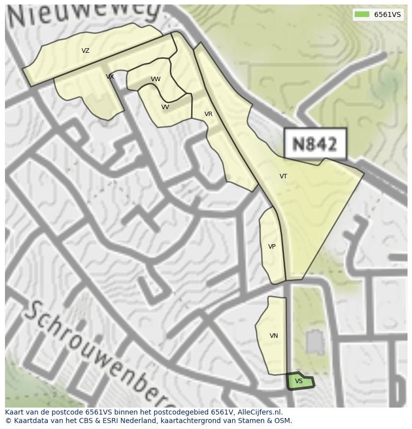 Afbeelding van het postcodegebied 6561 VS op de kaart.