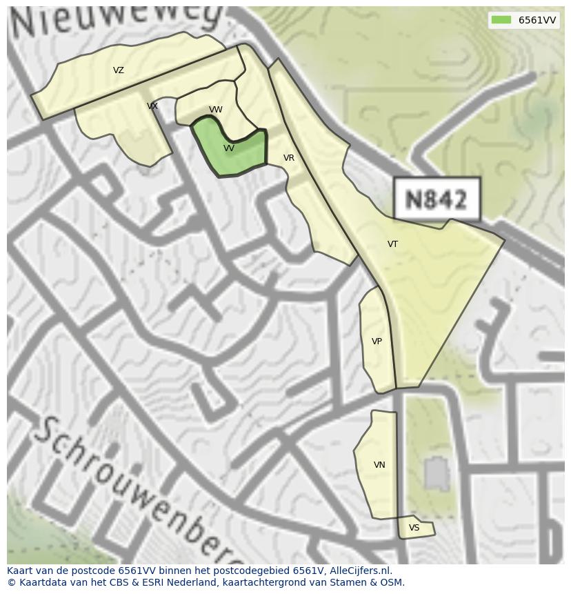 Afbeelding van het postcodegebied 6561 VV op de kaart.