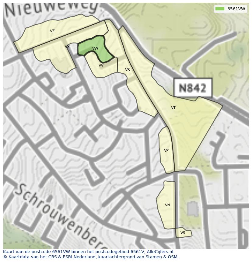 Afbeelding van het postcodegebied 6561 VW op de kaart.