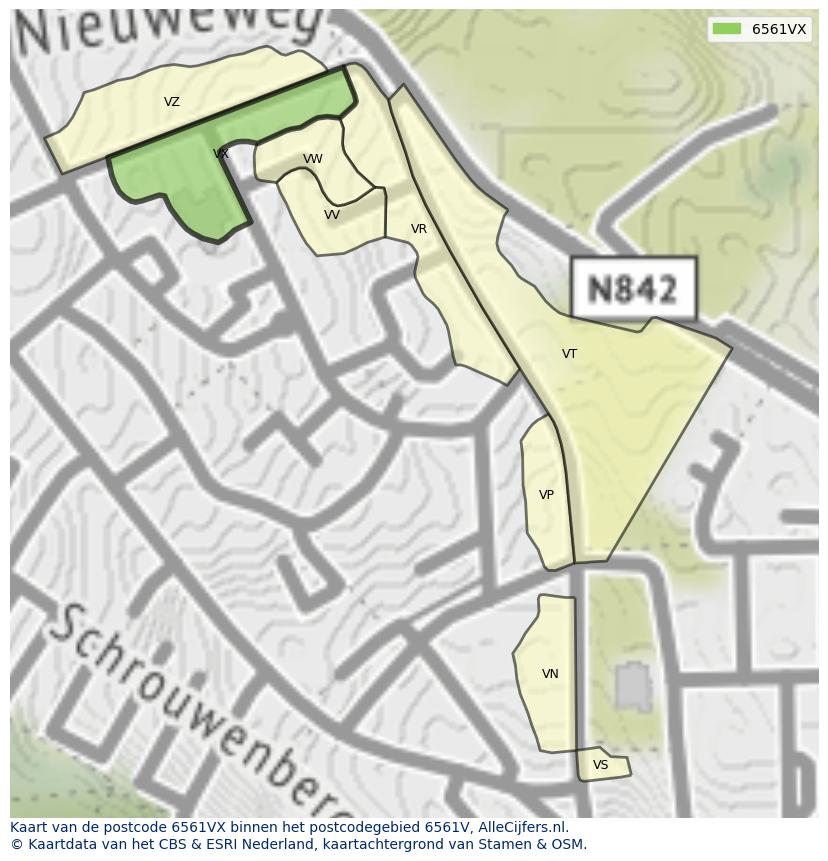 Afbeelding van het postcodegebied 6561 VX op de kaart.