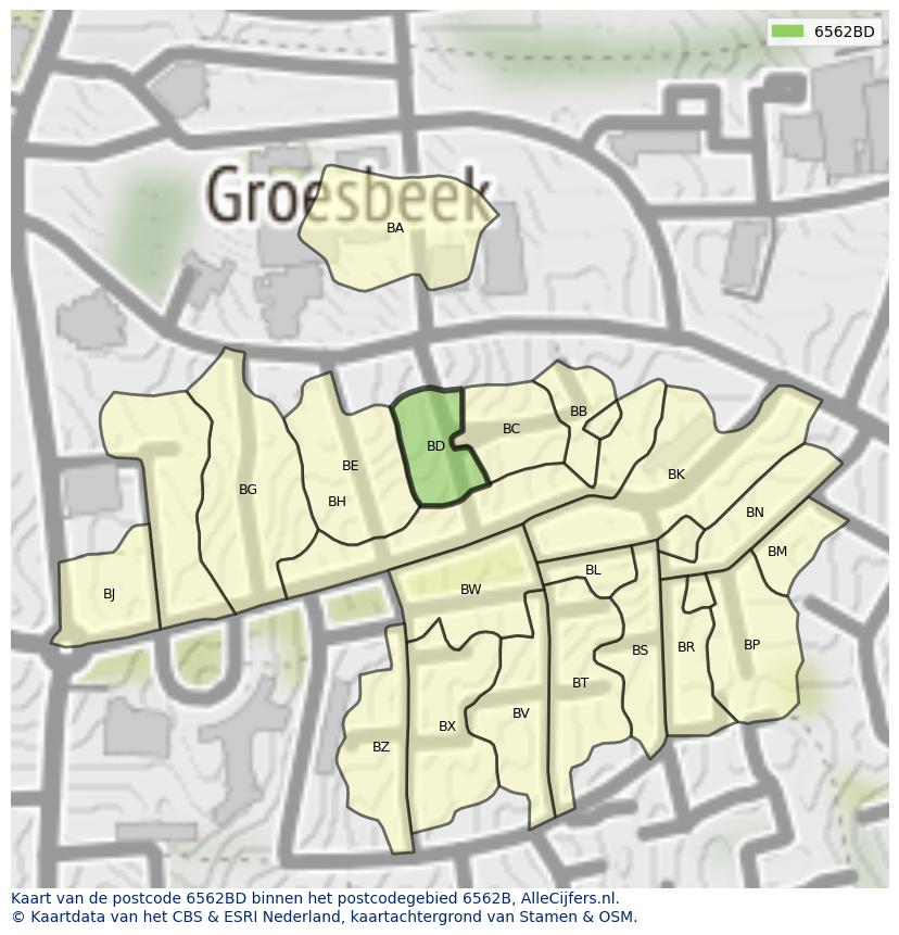 Afbeelding van het postcodegebied 6562 BD op de kaart.
