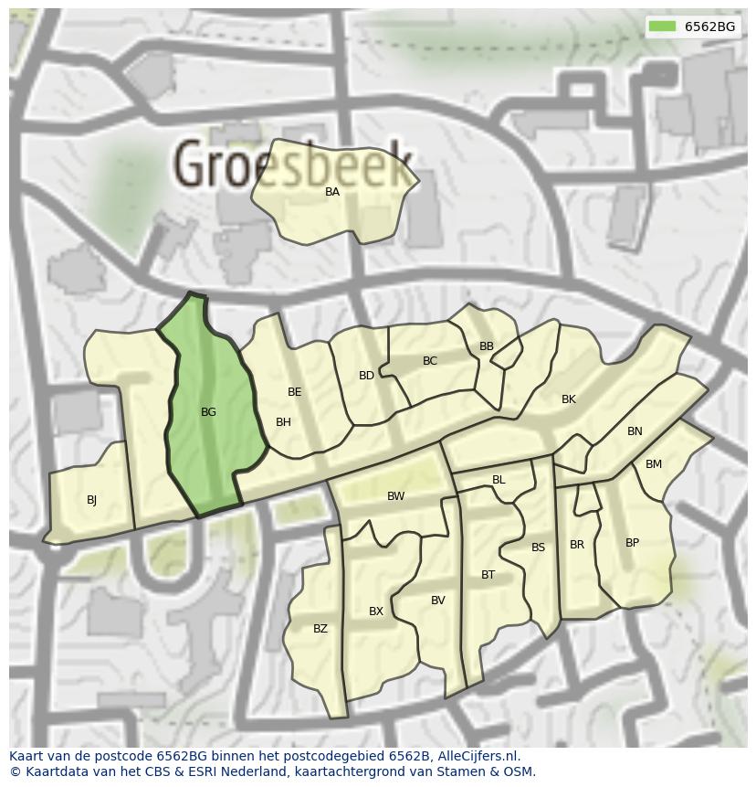 Afbeelding van het postcodegebied 6562 BG op de kaart.