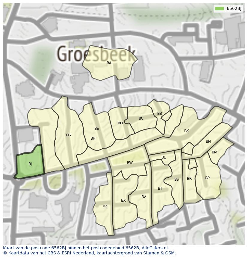 Afbeelding van het postcodegebied 6562 BJ op de kaart.
