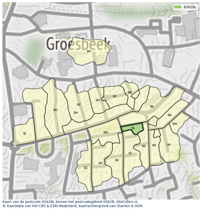Afbeelding van het postcodegebied 6562 BL op de kaart.