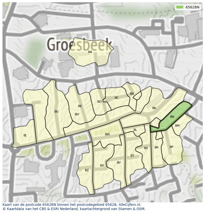Afbeelding van het postcodegebied 6562 BN op de kaart.