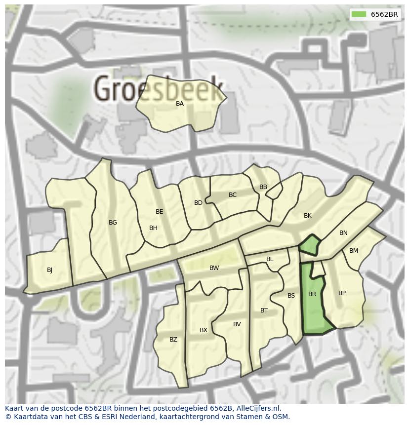 Afbeelding van het postcodegebied 6562 BR op de kaart.