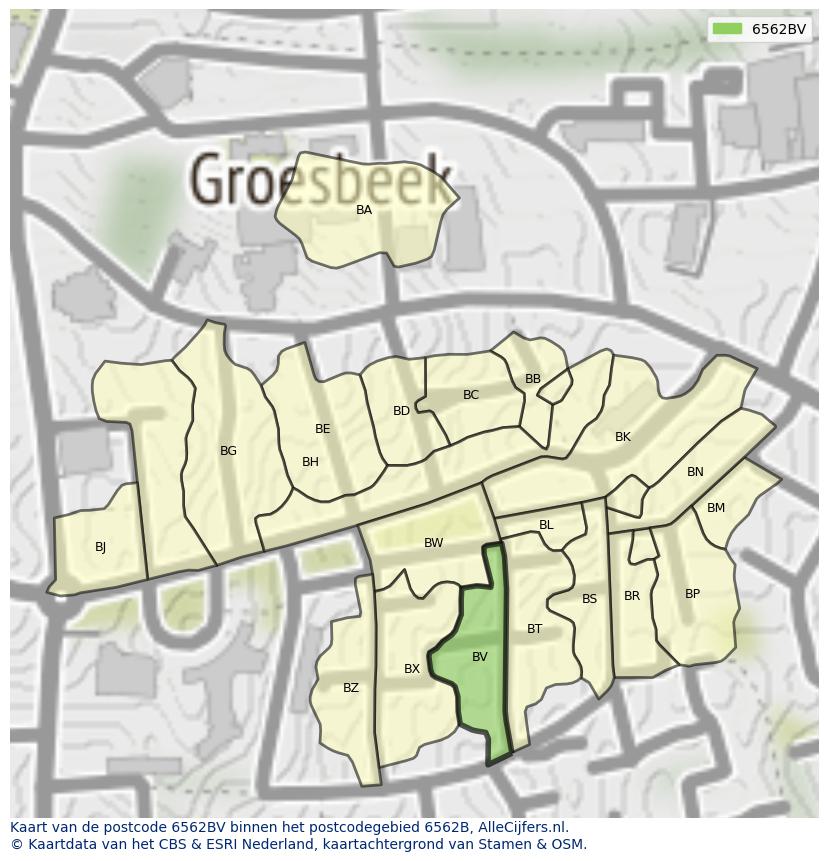 Afbeelding van het postcodegebied 6562 BV op de kaart.