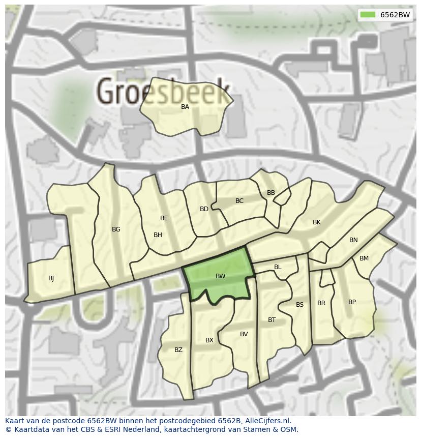 Afbeelding van het postcodegebied 6562 BW op de kaart.