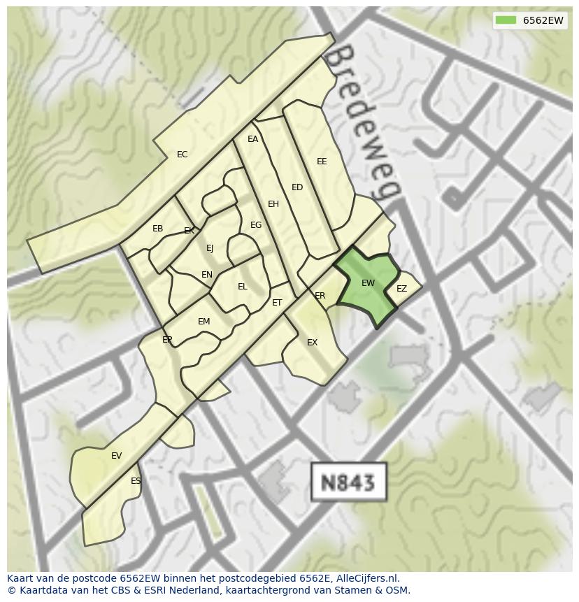Afbeelding van het postcodegebied 6562 EW op de kaart.
