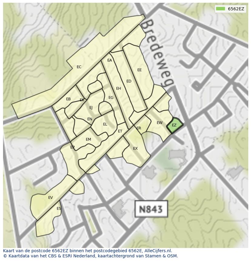 Afbeelding van het postcodegebied 6562 EZ op de kaart.