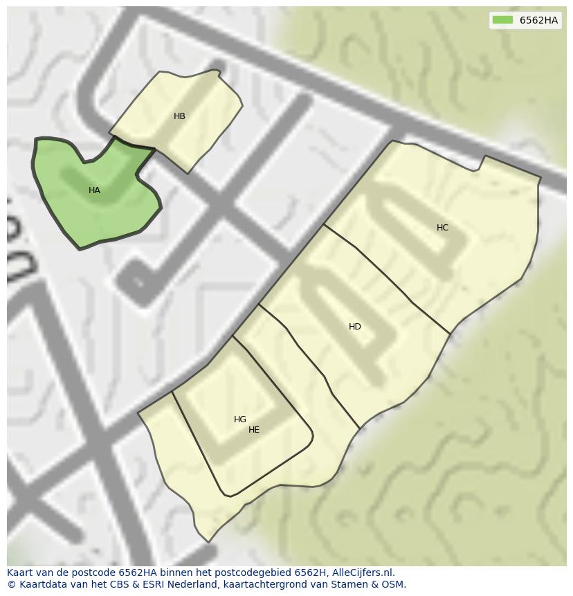 Afbeelding van het postcodegebied 6562 HA op de kaart.