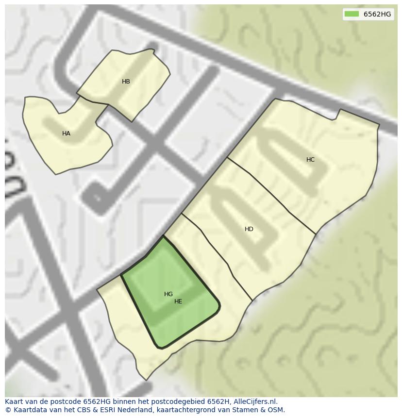 Afbeelding van het postcodegebied 6562 HG op de kaart.