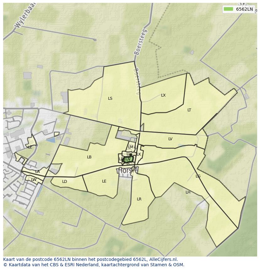 Afbeelding van het postcodegebied 6562 LN op de kaart.