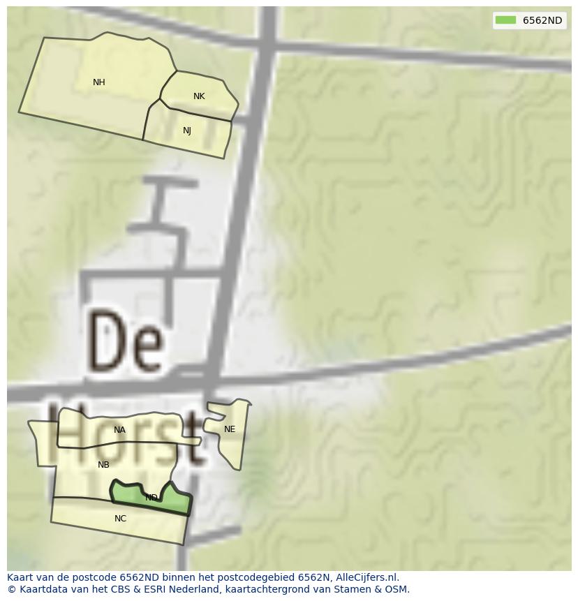 Afbeelding van het postcodegebied 6562 ND op de kaart.