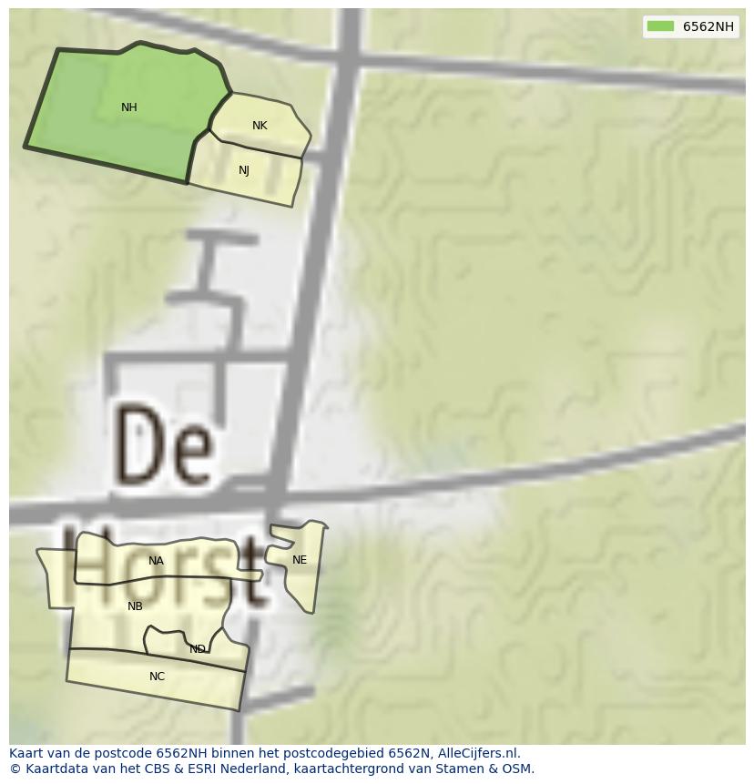 Afbeelding van het postcodegebied 6562 NH op de kaart.