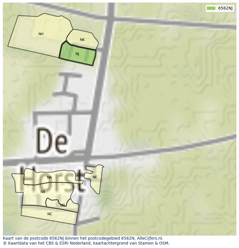 Afbeelding van het postcodegebied 6562 NJ op de kaart.