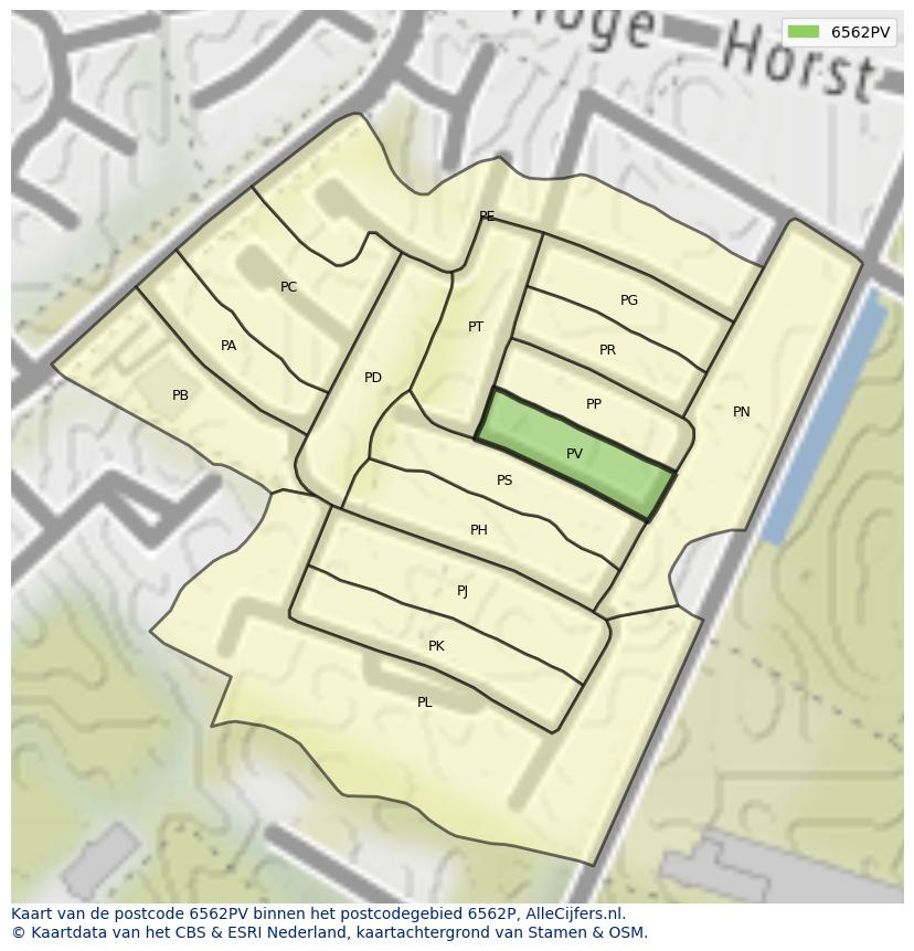 Afbeelding van het postcodegebied 6562 PV op de kaart.