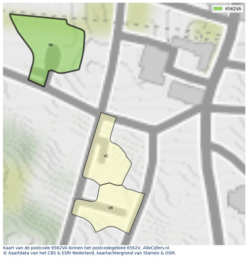 Afbeelding van het postcodegebied 6562 VA op de kaart.