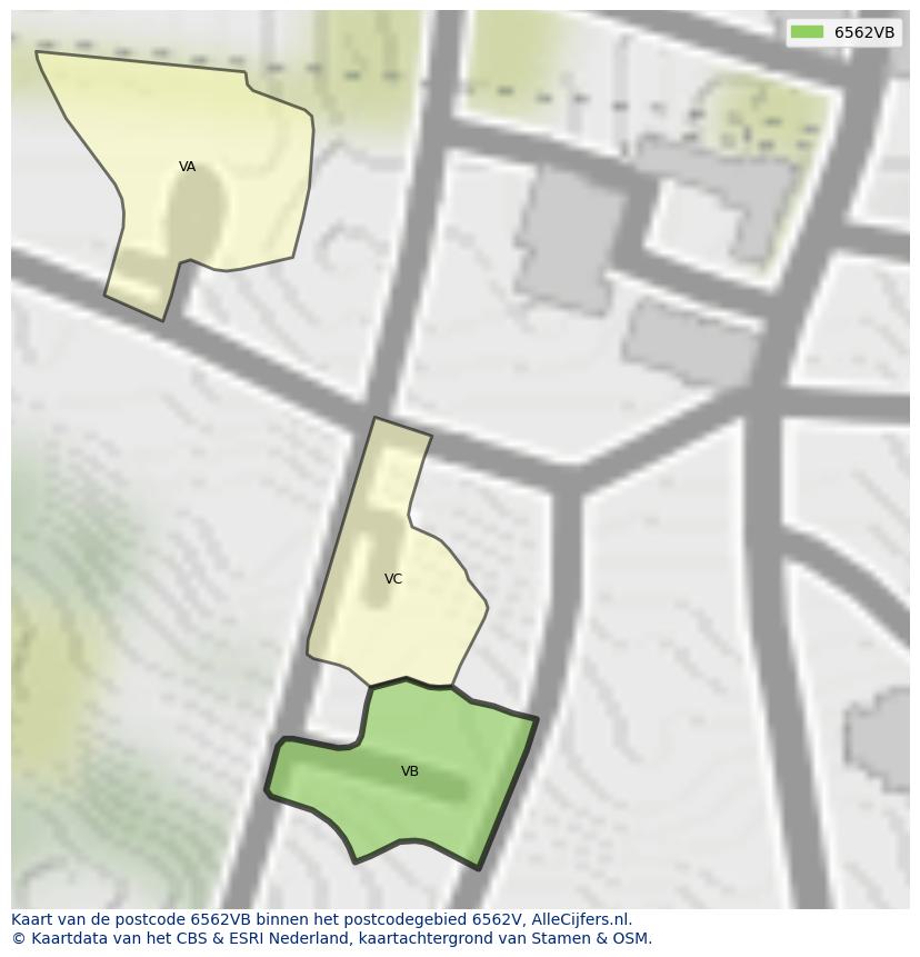 Afbeelding van het postcodegebied 6562 VB op de kaart.