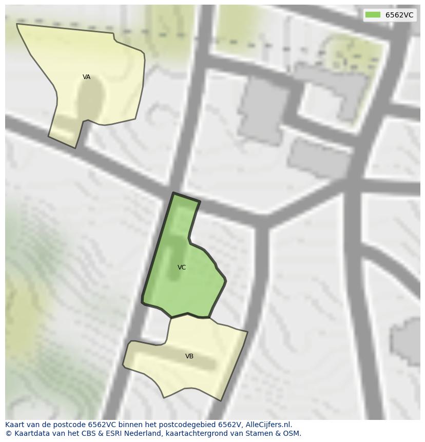 Afbeelding van het postcodegebied 6562 VC op de kaart.