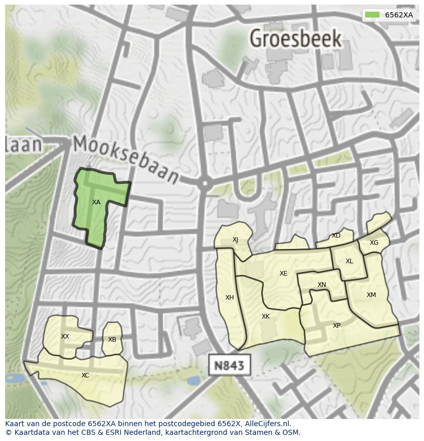 Afbeelding van het postcodegebied 6562 XA op de kaart.