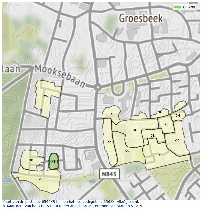 Afbeelding van het postcodegebied 6562 XB op de kaart.