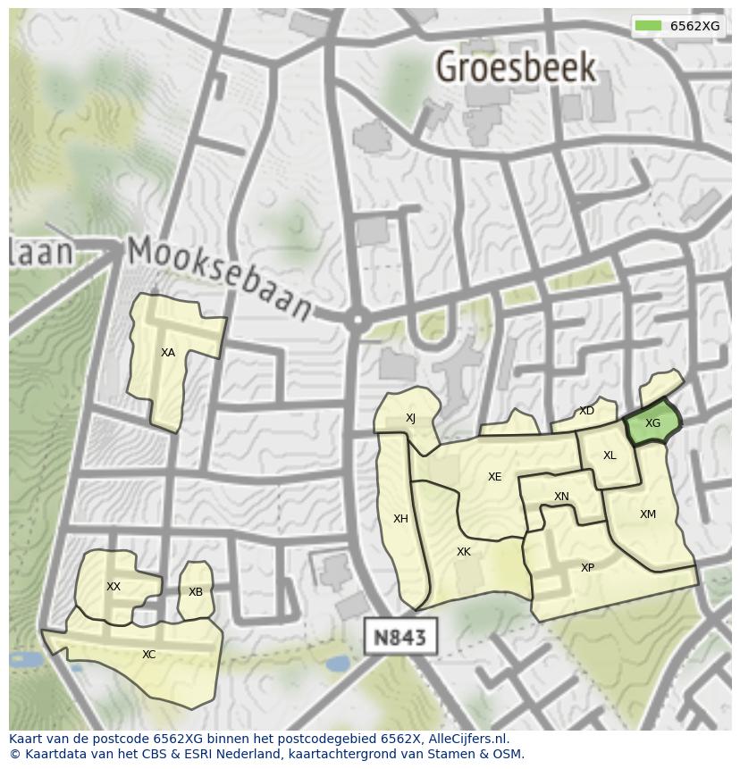 Afbeelding van het postcodegebied 6562 XG op de kaart.