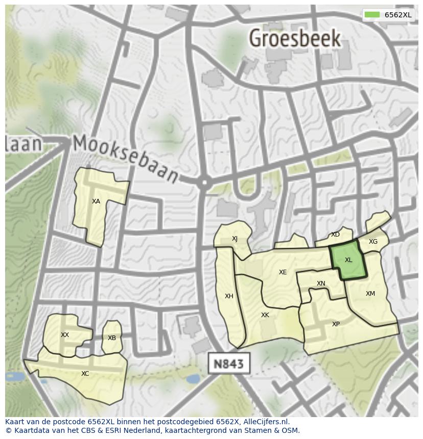 Afbeelding van het postcodegebied 6562 XL op de kaart.