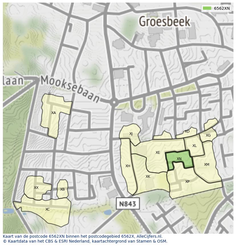 Afbeelding van het postcodegebied 6562 XN op de kaart.