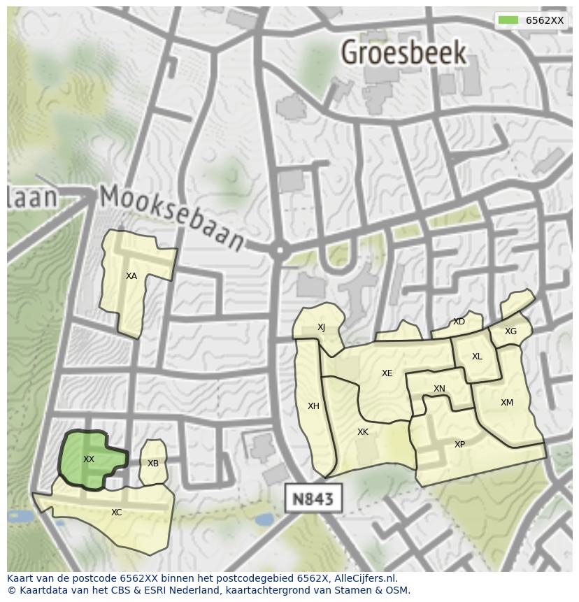 Afbeelding van het postcodegebied 6562 XX op de kaart.