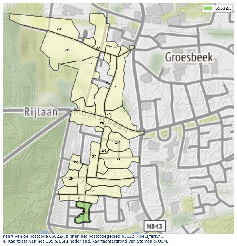 Afbeelding van het postcodegebied 6562 ZA op de kaart.