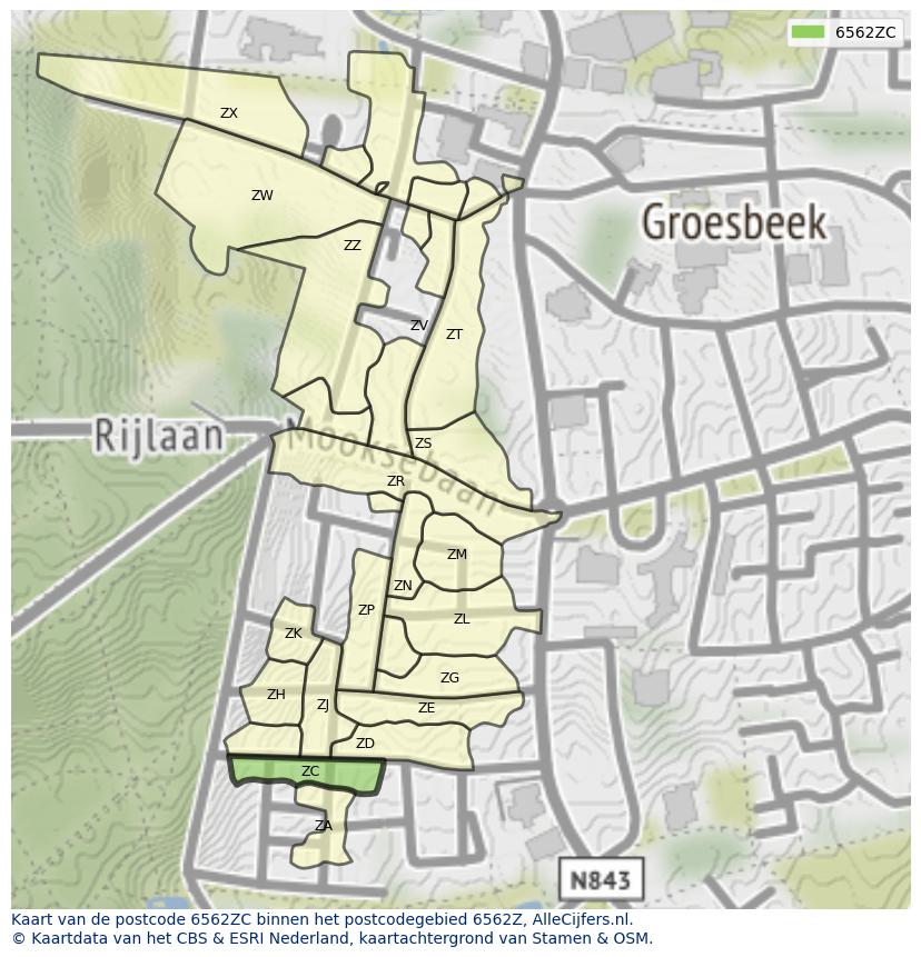 Afbeelding van het postcodegebied 6562 ZC op de kaart.