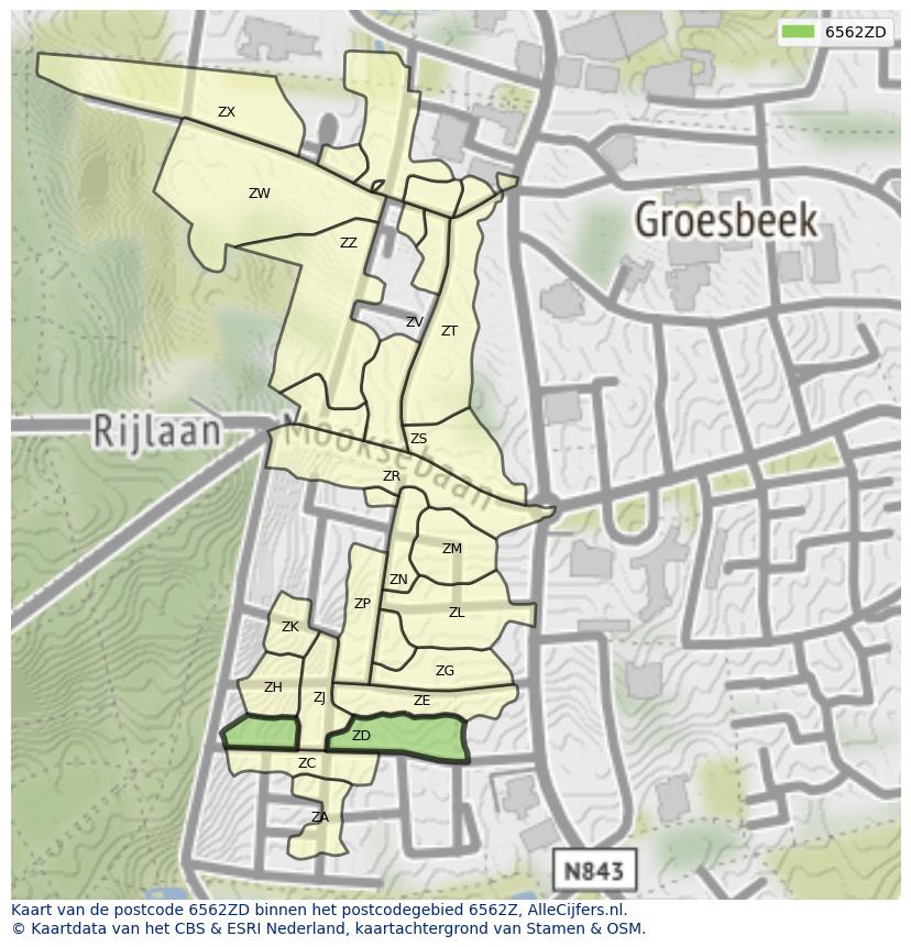 Afbeelding van het postcodegebied 6562 ZD op de kaart.