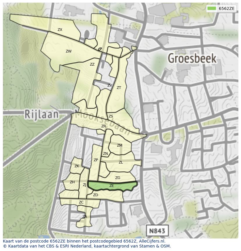Afbeelding van het postcodegebied 6562 ZE op de kaart.